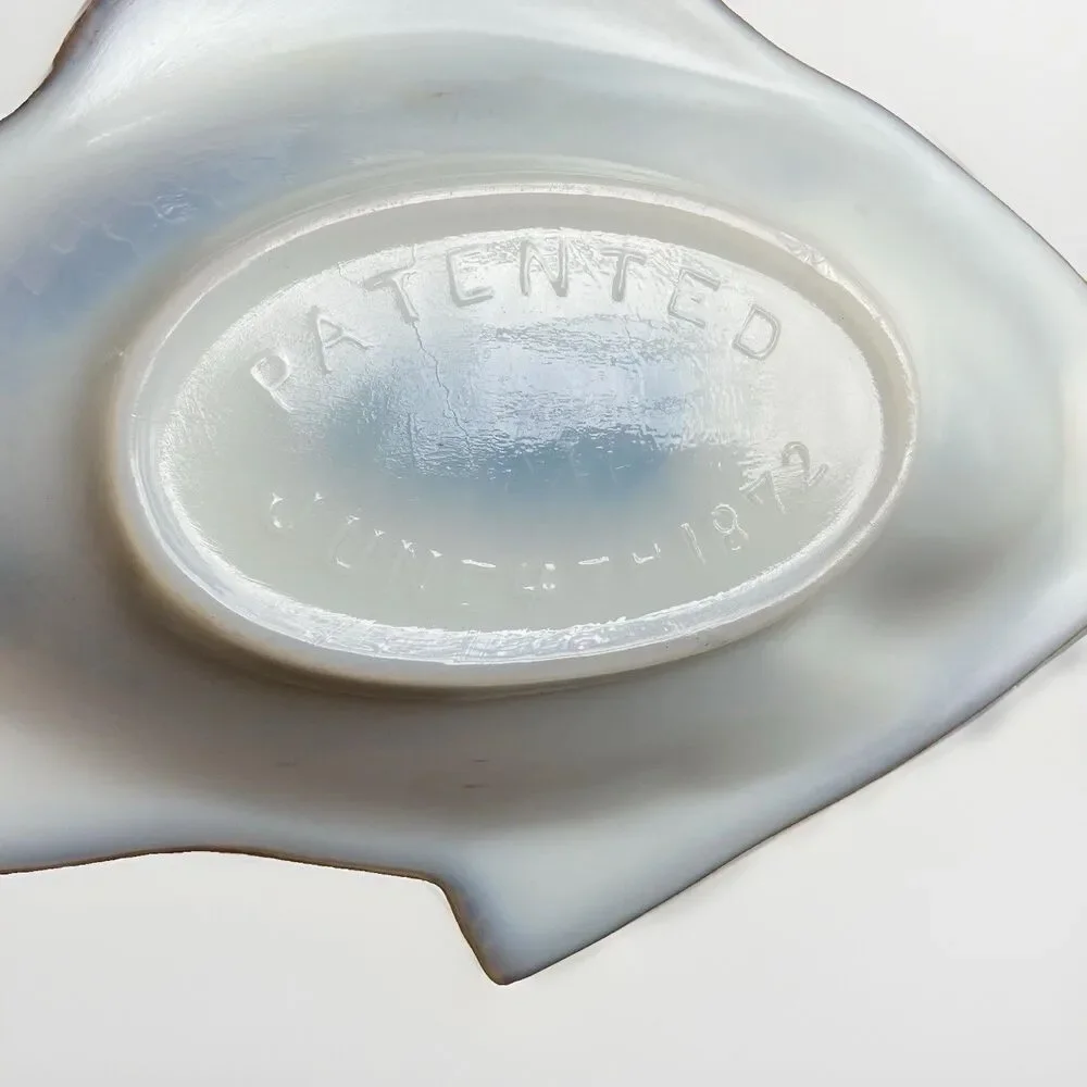 White Milk Glass 9.5” Fish Dish  marked Patent 1872 VTG Clambroth